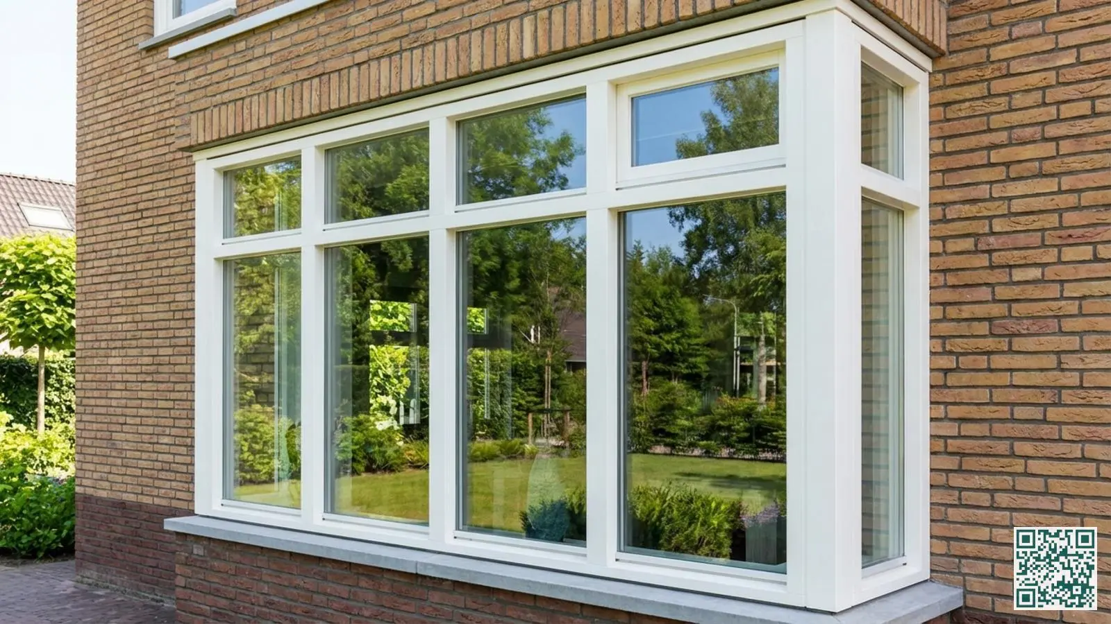Modern wit kozijn met inbraakwerend gelaagd glas in de gevel van een Nederlandse woning