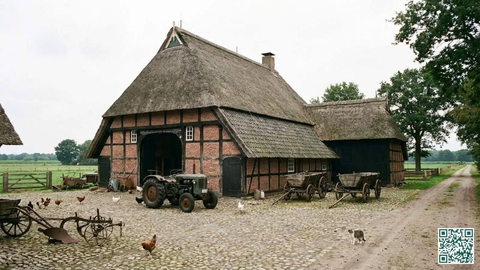 Authentieke Drentse boerderij met aangebouwde schuur en klinker erf in karakteristieke Saksische bouwstijl