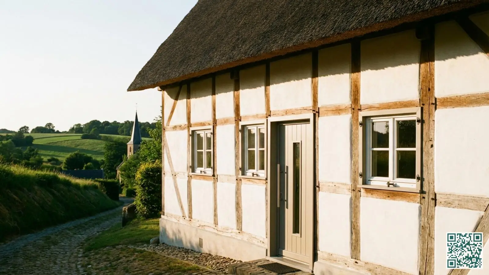 Traditionele Limburgse woning met moderne beveiligingselementen in het glooiende Zuid-Limburgse heuvellandschap