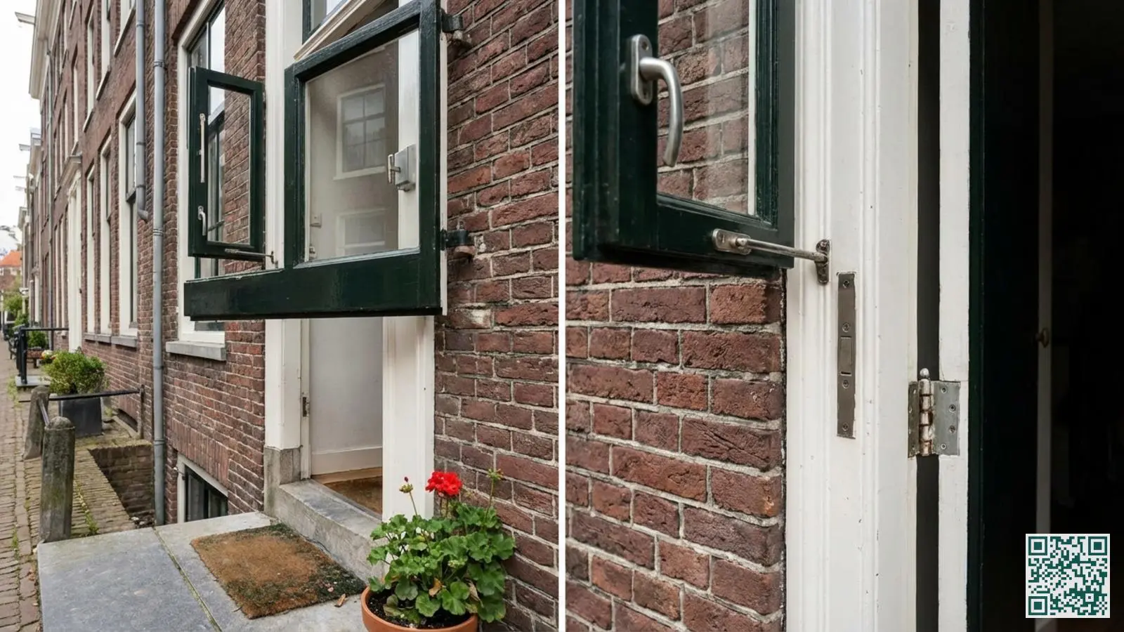 Close-up van toegangspunten bij een Nederlandse woning met zichtbare raamgrepen deurkozijnen en metselwerk