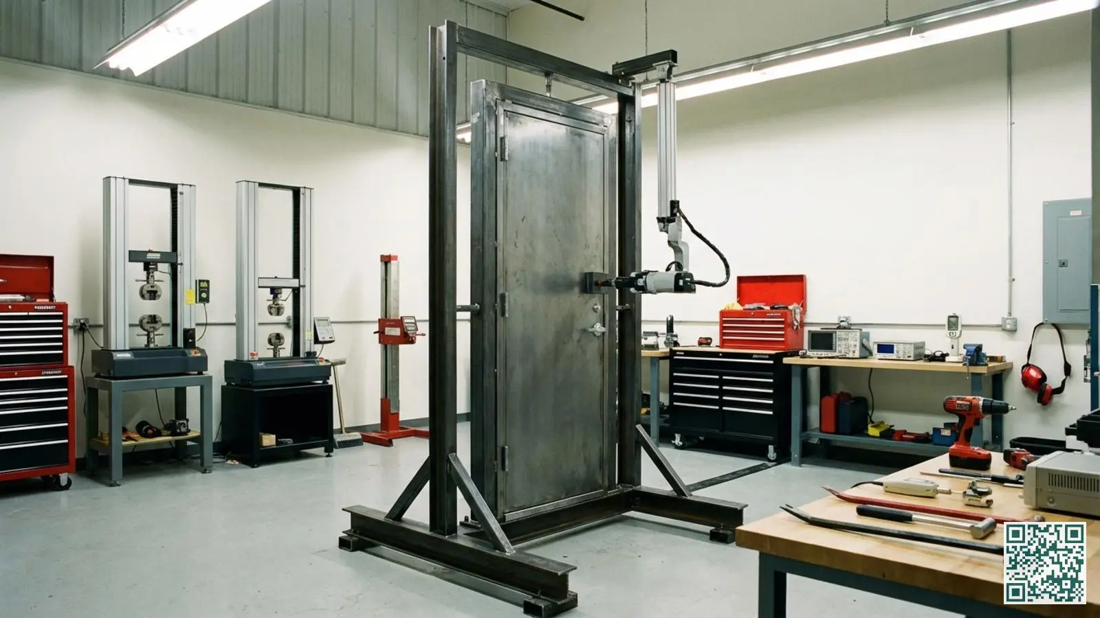 Professionele testopstelling voor het testen van de inbraakwerendheid van deursloten in een laboratorium